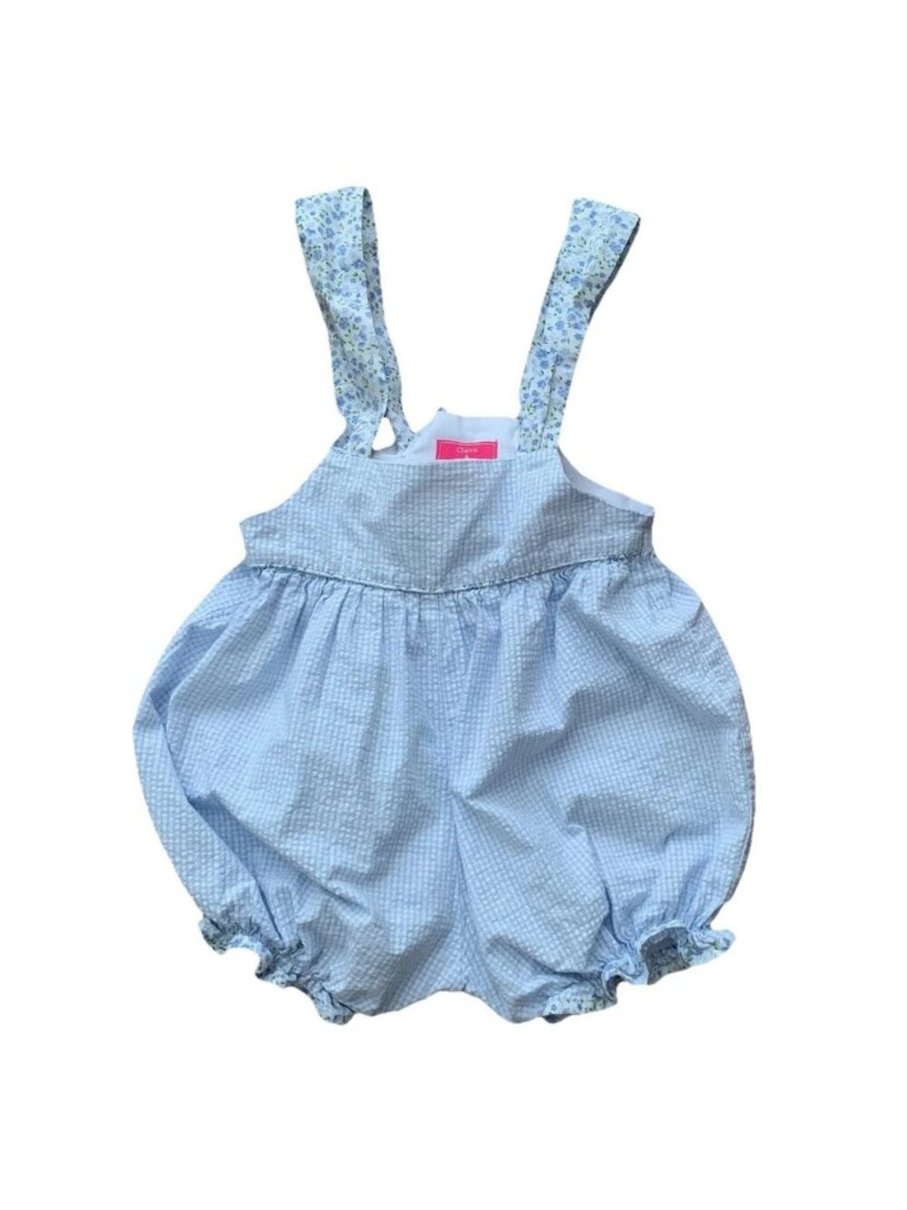 Claire & Charlie Fine Hand Smocked Girls 18M Blue Gingham Floral Bubble Romper